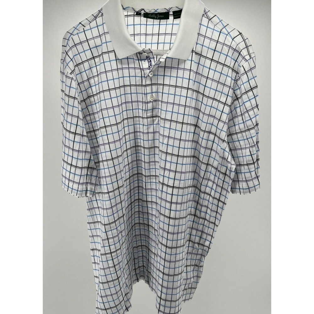 BOBBY JONES Collection Golf Polo Shirt Short Sleeve White Plaid/Check Size L